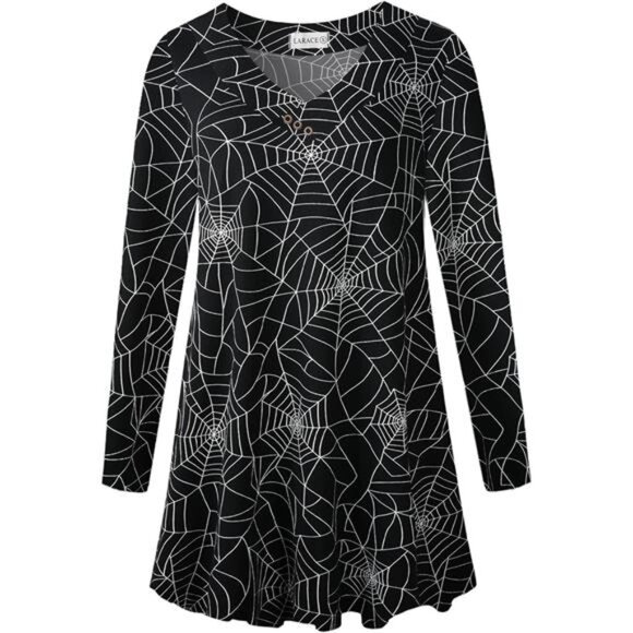 Plus Size Long Sleeve Tunic Top - V Neck Flowy Blouse for Women - Picture 1 of 6